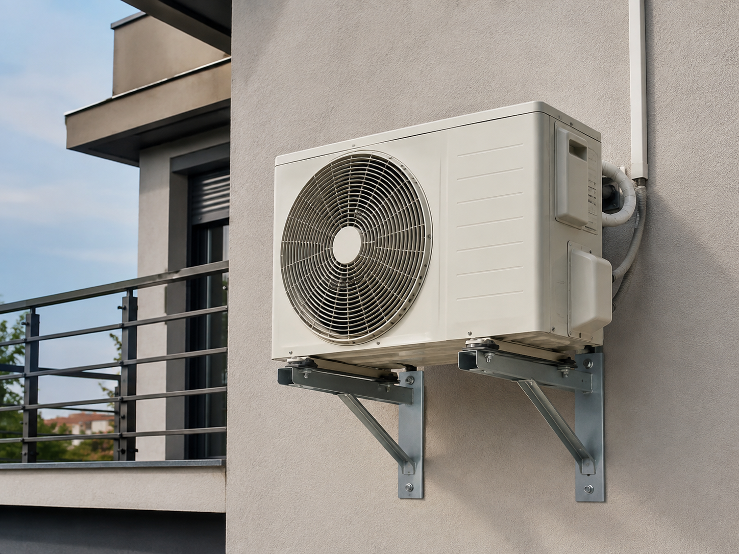 Outdoor air conditioner supported by wall-mounted air conditioning brackets