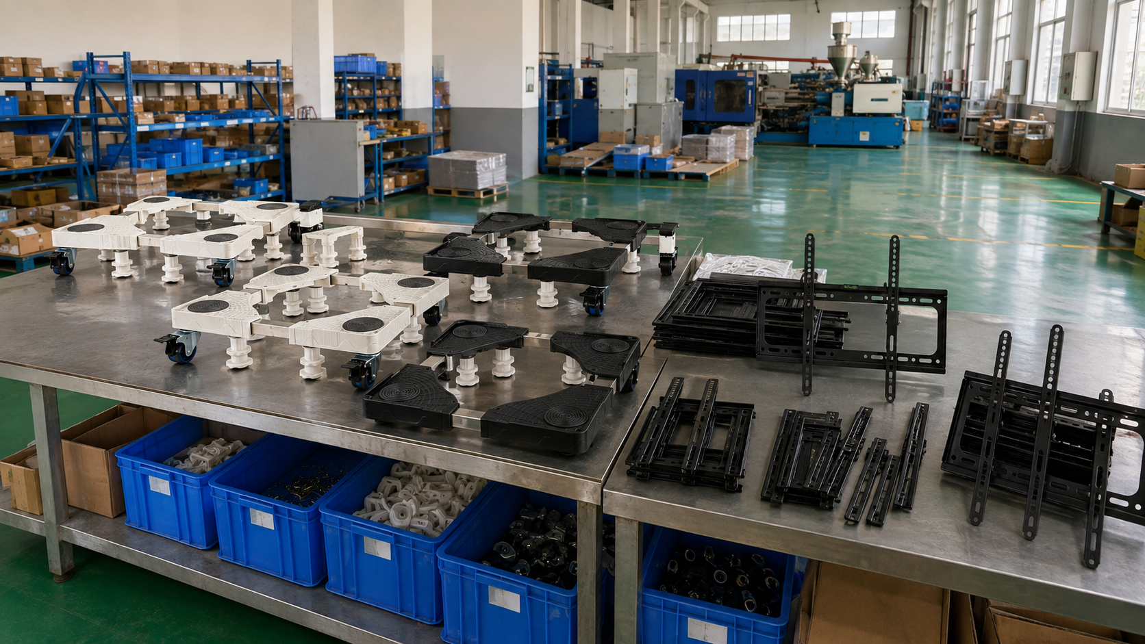 Empty factory production area for appliance bases and TV mounts