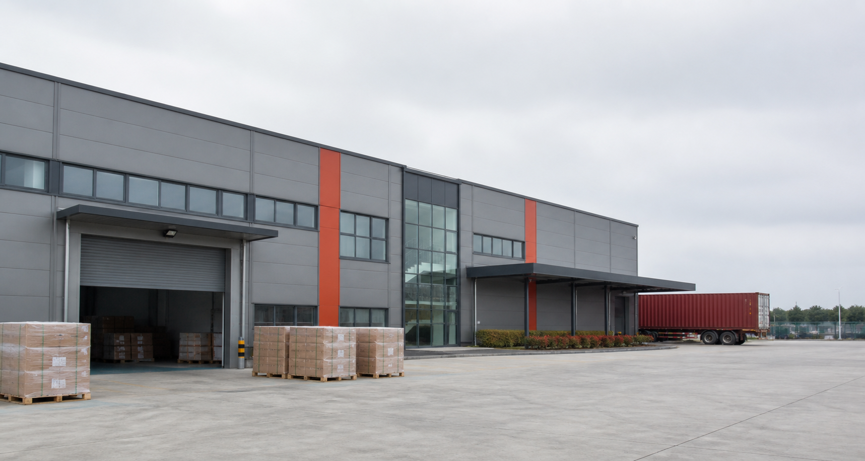 Factory exterior and loading area visual for export supply