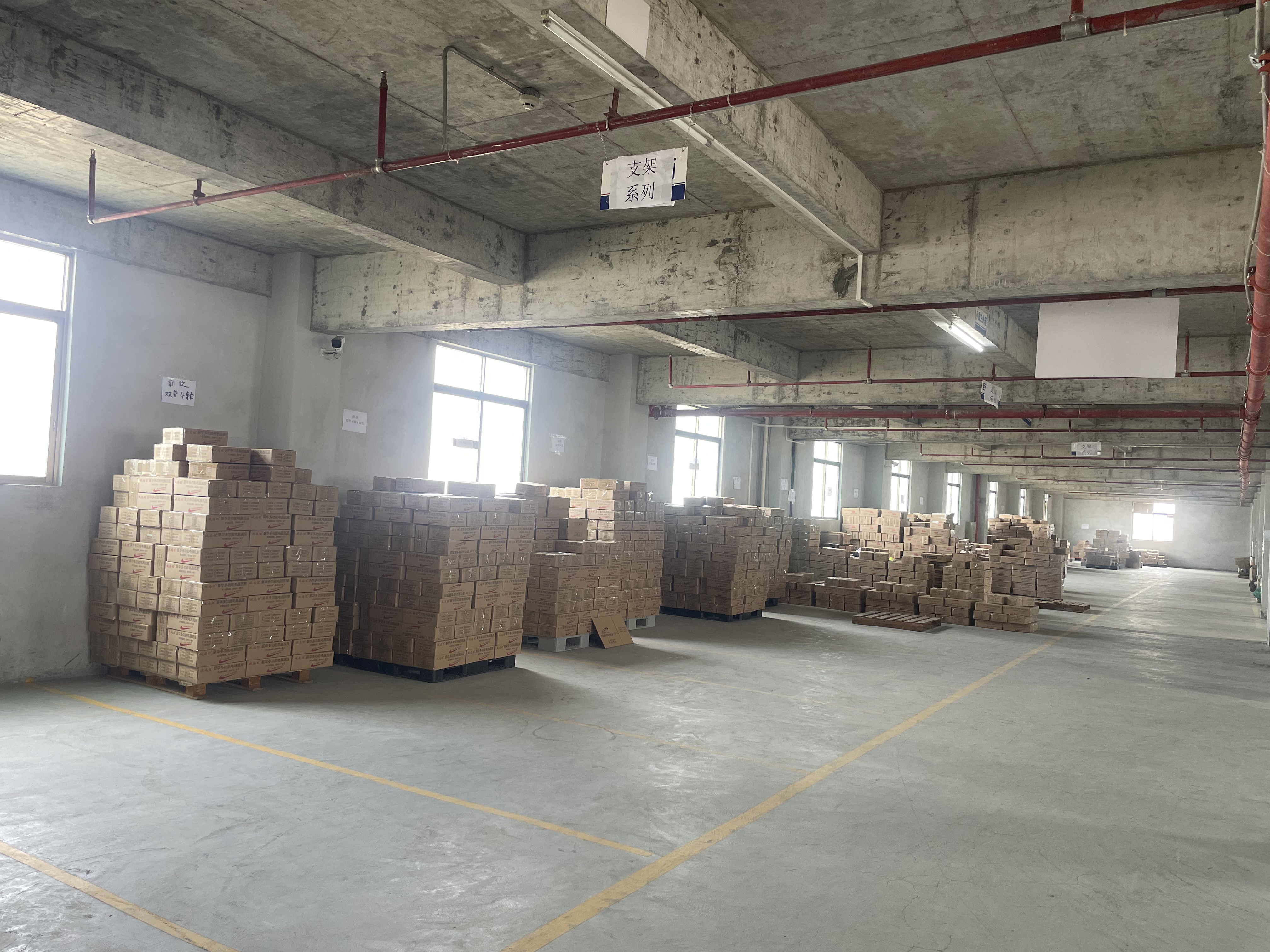 Warehouse storage area for appliance support product batches